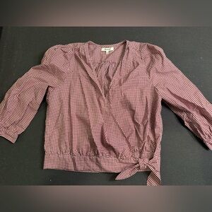 Madewell Burgundy Checkered Wrap Blouse